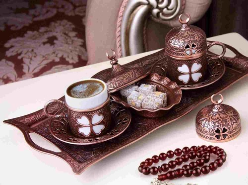 BOSPHORUS Greek Arabic Turkish Coffee Pot Set - Turkish Delight Setting