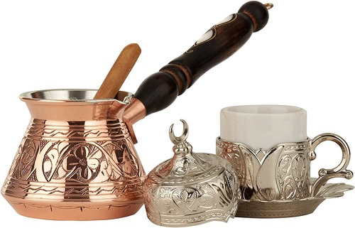 Demmex Turkish Greek 6 Pcs Coffee Set - Copper-Silver