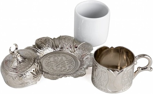 Turkish Greek 6 Pcs Coffee Set - Silver Cup Holder