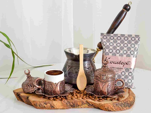 Generic Copper Greek Turkish Coffee Pot Set - Setup