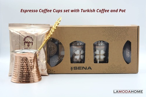 LaModaHome Turkish Coffee PotCup Set - Turkish Espresso Gift